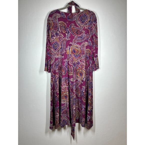 Lauren Ralph Lauren Paisley Surplice Jersey Dress XL Stretchy Faux Wrap Tie Belt - Picture 9 of 12